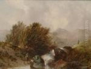 Children Playing By A Stream by Alfred Montague