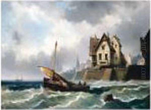 Fishing Boat Raising Sail - view 1