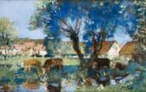 Vaches S'abreuvant A La Mare - view 1