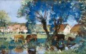Vaches S'abreuvant A La Mare Vaches S'abreuvant A La Mare