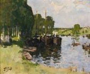 Peniches Amarrees by Pierre Eugene Montezin