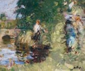 Fenaison Au Bord De L'eau by Pierre Eugene Montezin
