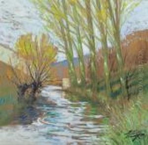 Riviere En Sous-bois by Pierre Eugene Montezin