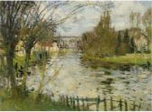 Village Au Bord De Riviere by Pierre Eugene Montezin