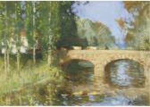 Le Pont Sur La Riviere by Pierre Eugene Montezin