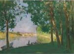 Moret Sur Loing, Bord De Riviere by Pierre Eugene Montezin