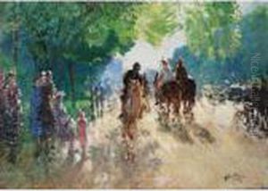 Au Bois De Boulogne, L'allee Cavaliere by Pierre Eugene Montezin