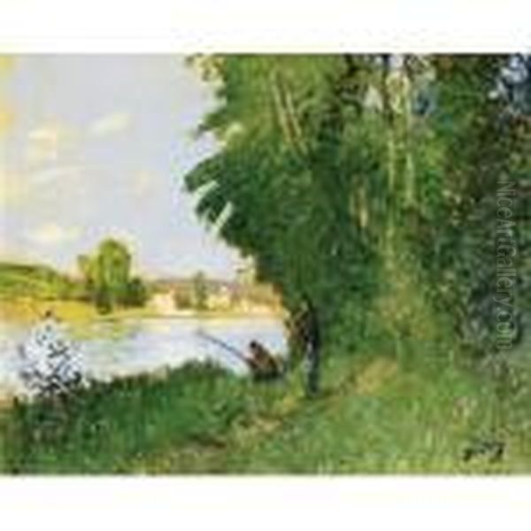 Deux Pecheurs Dans Un Paysage - view 1