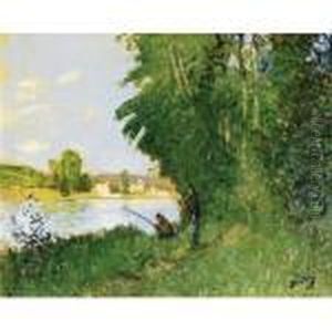 Deux Pecheurs Dans Un Paysage by Pierre Eugene Montezin