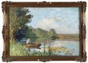 Pecheur Dans Une Barque by Pierre Eugene Montezin
