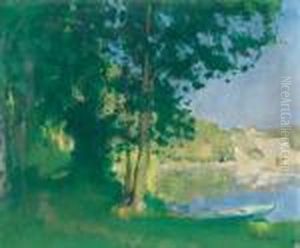 Barque Au Bord De La Seine by Pierre Eugene Montezin