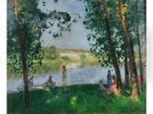 Personnages Au Bord De La Riviere by Pierre Eugene Montezin