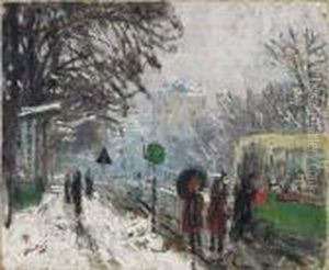 Boulevard Bineau Sous La Neige by Pierre Eugene Montezin