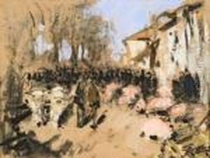Place De Village. by Pierre Eugene Montezin