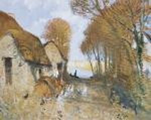 Petite Chaumiere Au Bord De La Riviere En Briere by Pierre Eugene Montezin