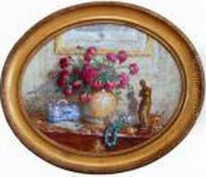 Nature Morte Au Bouquet De Fleurs Et A La Statuette. Nature Morte Au Bouquet De Fleurs Et A La Statuette.