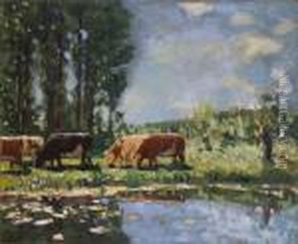 Vaches Au Bord D'un Etang - view 1
