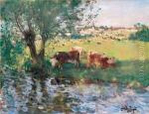 < Animaux A L'ombre Du Vieux Saule >.