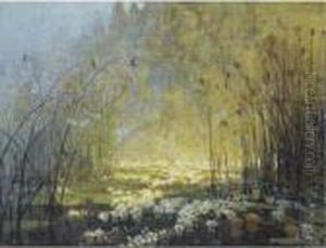 L'etang Aux Nenuphars Et Libellules by Pierre Eugene Montezin