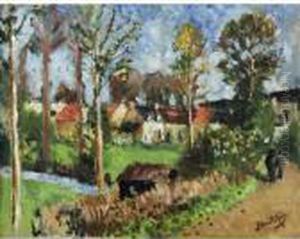 Garcon Et Cheval Sur La Route De La Ferme by Pierre Eugene Montezin
