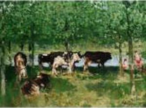 Animaux Sous Les Peupliers by Pierre Eugene Montezin