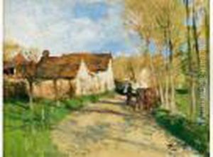 Le Chemin Borde D'arbres by Pierre Eugene Montezin