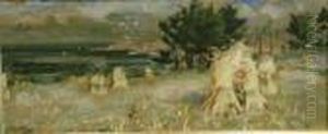 Haystacks By The Sea by Pierre Eugene Montezin