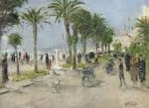 Les Palmiers Sur La Promenade Des Anglais A Nice by Pierre Eugene Montezin