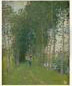 Personnage Sur Une Allee Au Bord De L'eau by Pierre Eugene Montezin