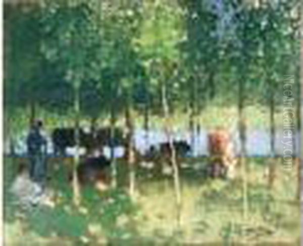 Vaches Et Fermiers Au Bord D'une Riviere. - view 1