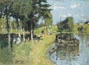 Les Peniches A Saint-mammes by Pierre Eugene Montezin