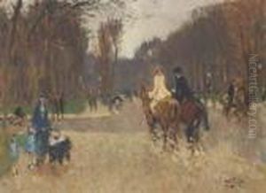 Les Cavaliers Au Bois De Boulogne by Pierre Eugene Montezin