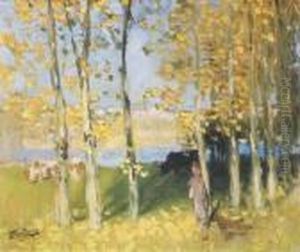 Vaches Au Bord De La Riviere by Pierre Eugene Montezin