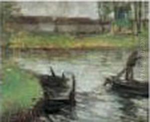 Pecheur En Briere, Circa 1934 by Pierre Eugene Montezin