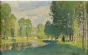 Paysage Au Bord De La Riviere by Pierre Eugene Montezin