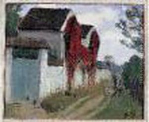 Promeneurs Au Bord De La Maison Fleurie by Pierre Eugene Montezin