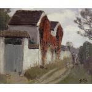 Promeneurs Pres De La Maison Fleurie by Pierre Eugene Montezin