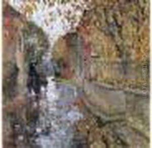 Automne, Rue Sous La Pluie. by Pierre Eugene Montezin