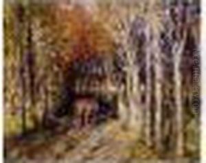 L'attelage Dans Un Sous-bois by Pierre Eugene Montezin