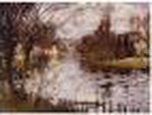 Vilage Au Bord De Riviere by Pierre Eugene Montezin