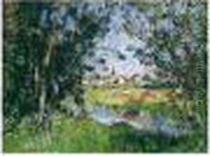 Village Au Bord De La Riviere by Pierre Eugene Montezin