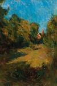 A Sunlit Meadow (recto); A Wooded Landscape A Sketch (verso) by Pierre Eugene Montezin