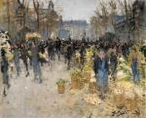 Les Halles, Le Marcher Aux Legumes (the Vegetable Market At Leshalles) by Pierre Eugene Montezin