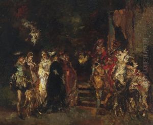 Elegants And Dogs In A Parkland by Adolphe Joseph Thomas Monticelli