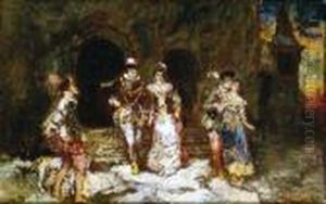 Couples Galants Sortant Du Palais by Adolphe Joseph Thomas Monticelli