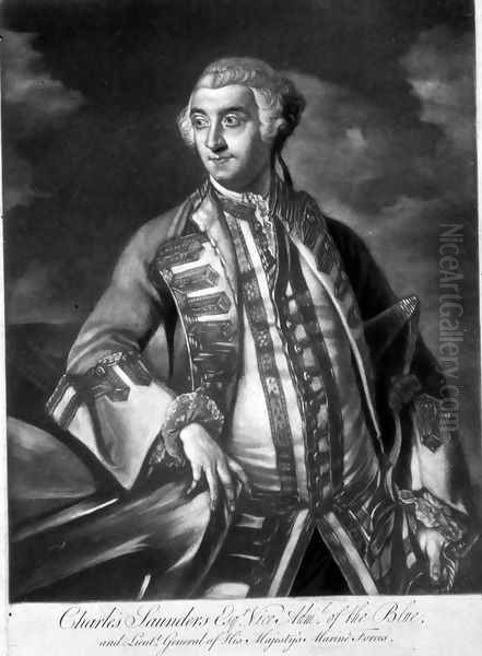 Portrait of Admiral Sir Charles Saunders c.1713-75 Vice-Admiral of the Blue squadron, engraved by James McArdell c.1729-65 - view 1