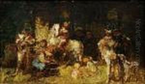 Cavaliers, Chien Et Enfants Dans Un Sous-bois by Adolphe Joseph Thomas Monticelli