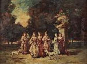 Promenade Dans Le Parc by Adolphe Joseph Thomas Monticelli