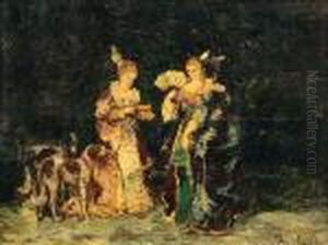 Trois Elegantes Aux Deux Chiens