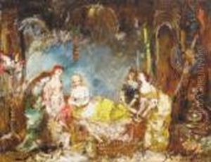 Courtisanes Au Perroquet by Adolphe Joseph Thomas Monticelli